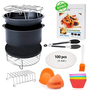 

FDA 8 inch XL Air Fryer Accessories 12 pcs Fit For Gowise USA COSORI Airfryer XL 5.3QT–5.8QT Deluxe Deep Fryer Accessories
