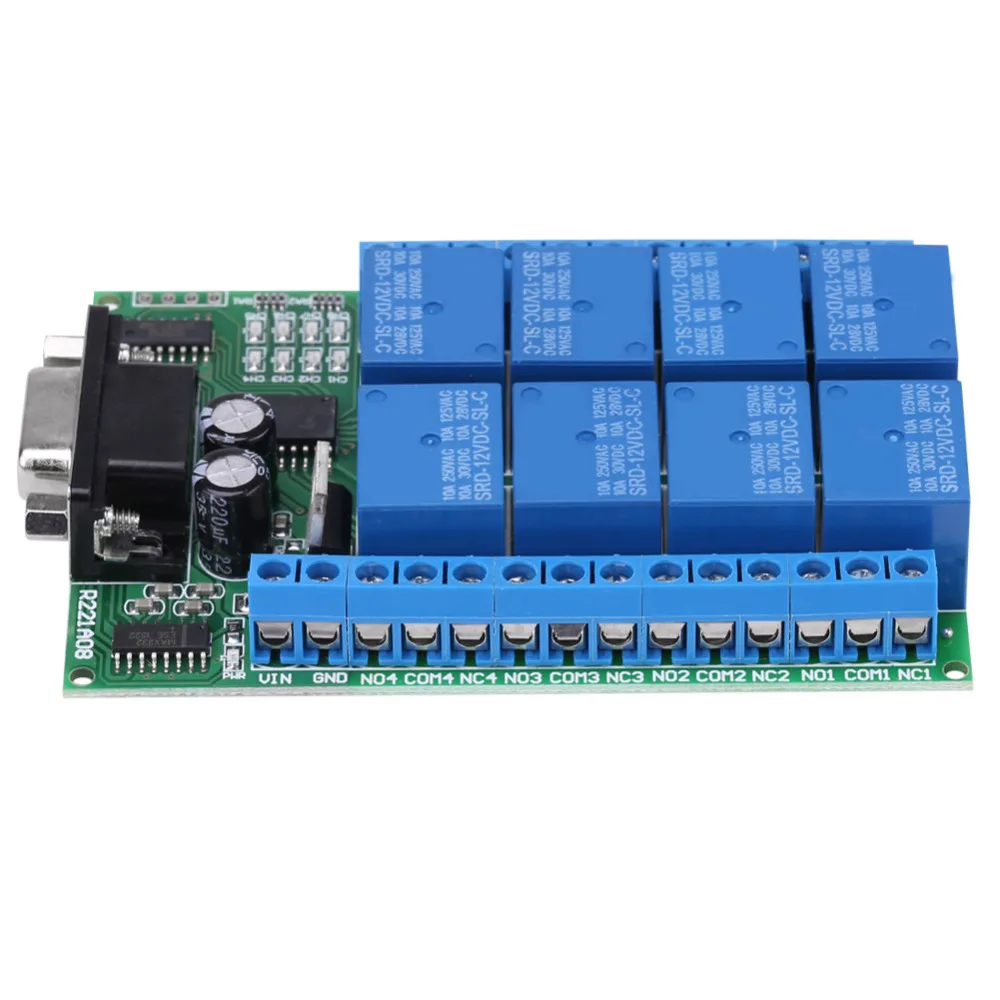 12V 8-Channel DB9 RS 232 Relay Module Remote Control Switch Smart Home DC 12V Po