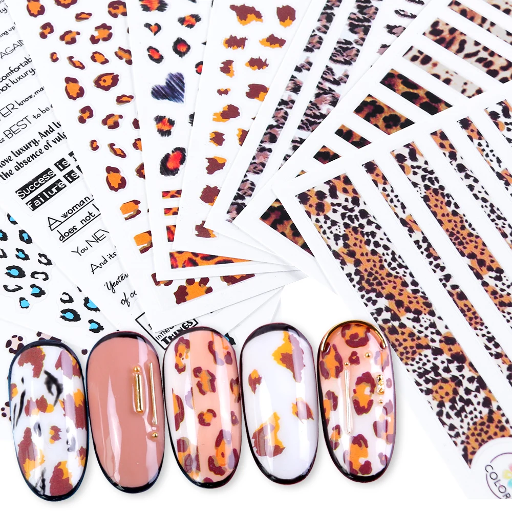 

1pcs Leopard Pattern Nail Stickers Adhesive Nail Decals Slider Wraps Tips Nail Art Decoration Tattoo DIY 3D Manicure JICA401-409