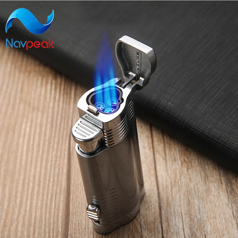 

HONEST metal inflatable three straight cigar lighter high-end boutique blue fire windproof multi-function lighter