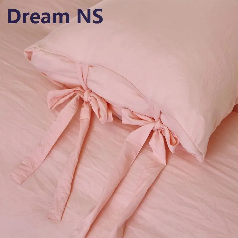 AHSNME, стираное хлопковое постельное белье для девочек, розовый комплект постельного белья, индивидуальный, США, Великобритания, одиночное, двойное постельное белье с ленточным узлом, мягкие комплекты постельного белья
