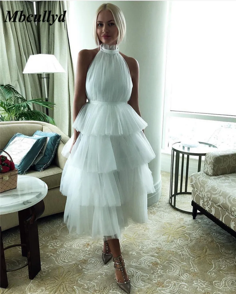 

Mbcullyd Saudi Arabic Tiered Evening Dresses For Weddings Vestido De Festa Turkish Middle East Tulle Prom Pageant Dress Hot Sale
