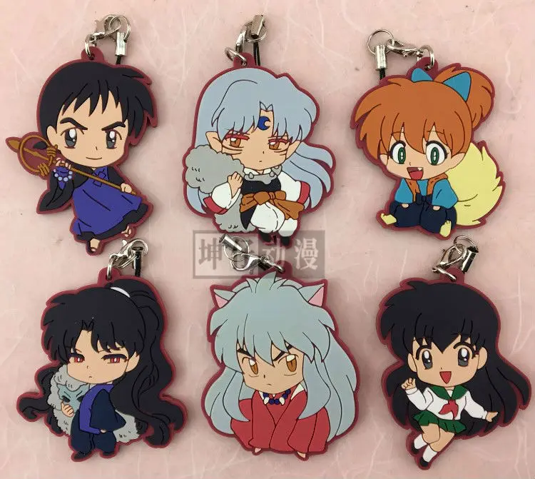 

Anime Inuyasha figures Inuyasha Higurashi Kagome Miroku Shippou pvc figure phone strap/keychain pendant Toys Free Shippping