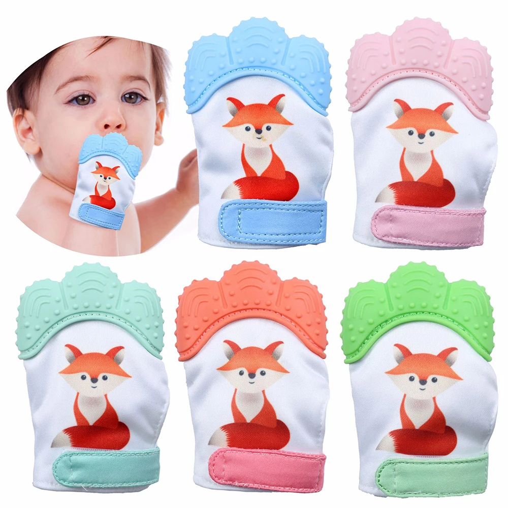 

New Baby Silicone Teether Cartoon Silicone Teether Newborn Chewable Nursing Mittens Teether Natural stop Sucking Thumb Toy