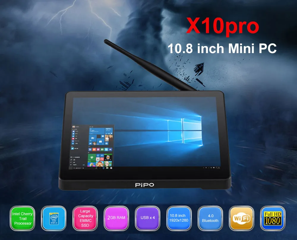 Pipo X10 PRO Intel Cherry Trail Z8350 4 Гб DDR3L + 32 GB Встроенная память Mini PC Поддержка Widws 2,4G Wi-Fi 100 Мбит BT4.0