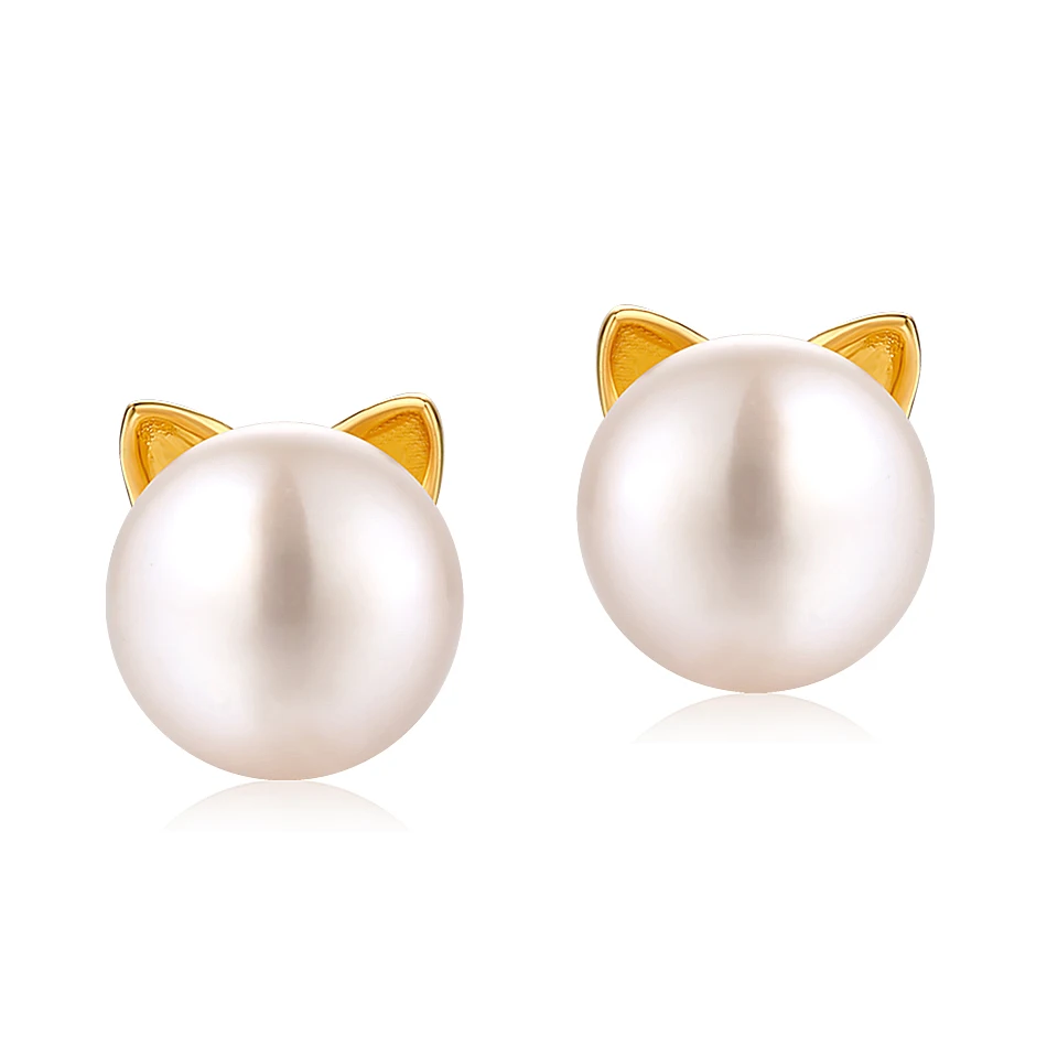 ALLNOEL Real pearl Stud Earrings For Women Solid 14K Gold Plated 925 Sterling Silver Gemstone Jewelry Cat Stud Earrings New Gift (2)