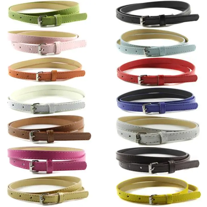 

Hot Selling Solid Color Women Faux Leather Thin Skinny Waistband Adjustable Belt New Arrival