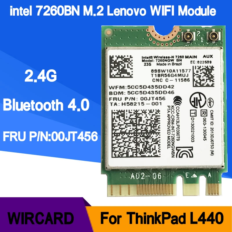 Беспроводная-N intel 7260NGW беспроводная wifi карта 7260BN для Thinkpad L440 ноутбук FRU 00JT456 NGFF M2 wifi адаптер