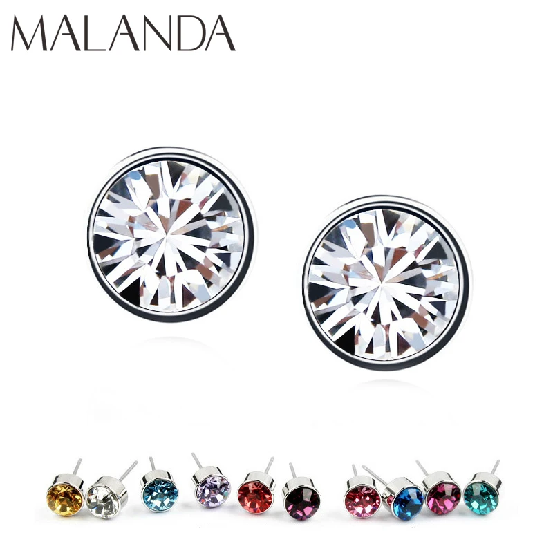 

Malanda Brand Round Crystal From Swarovski Fashion Piercing Stud Earrings For Women Girl Gift Wedding Earrings Jewelry 11 colors