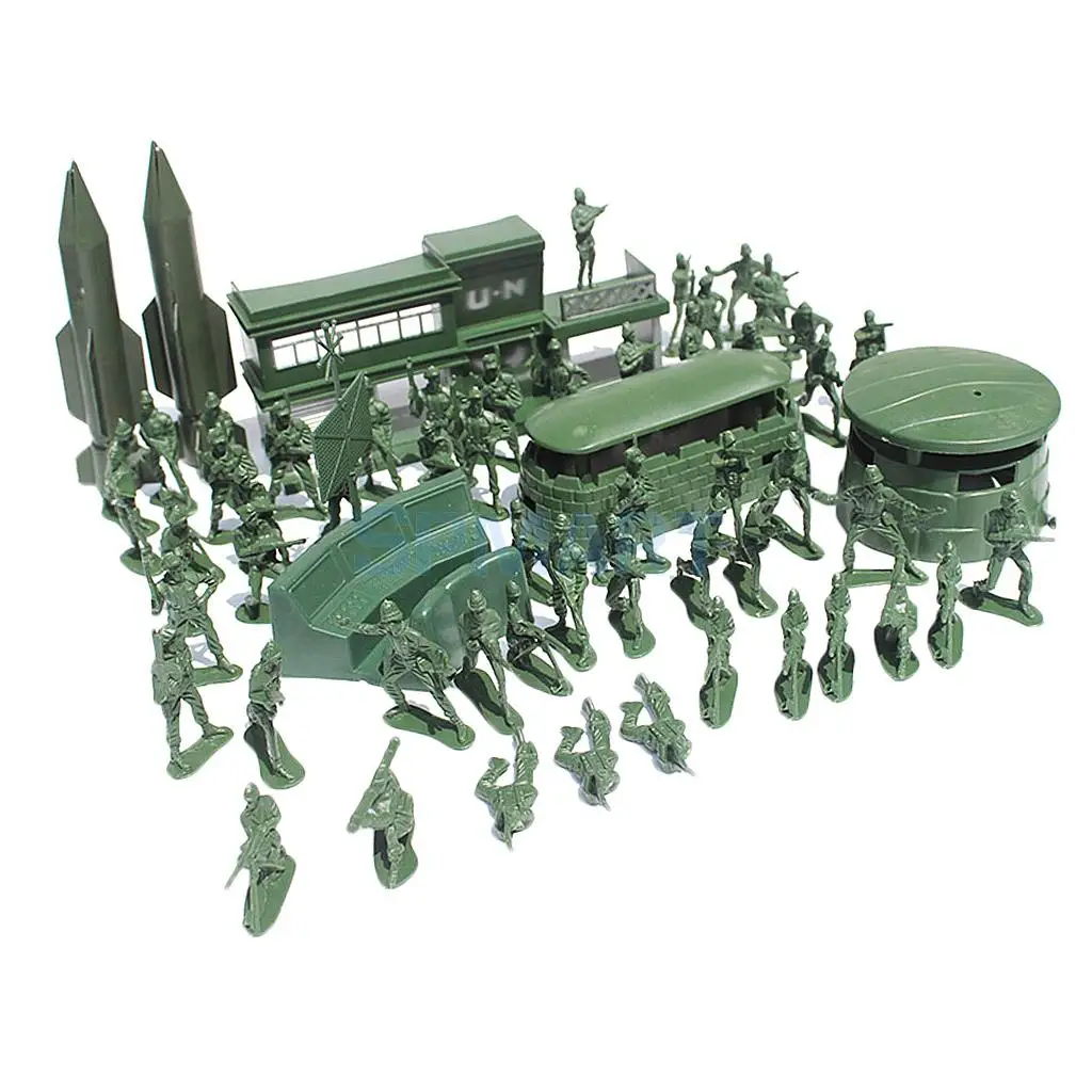 56pcs Plastic Military Playset 5cm Soldier Figures with Assorted Army Accessories Model Toys For Children Boys