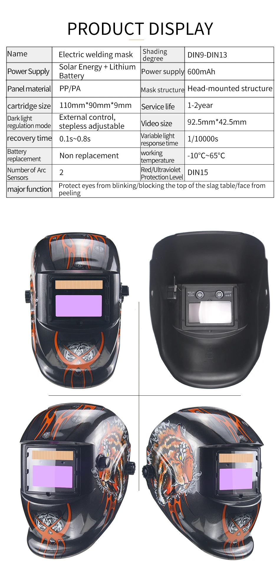 Solar Auto Darkening Electric Wlding Mask/Helmet/Welder Cap/Welding Lens/Eyes Mask for Welding Machine and Plasma Cutting Tool