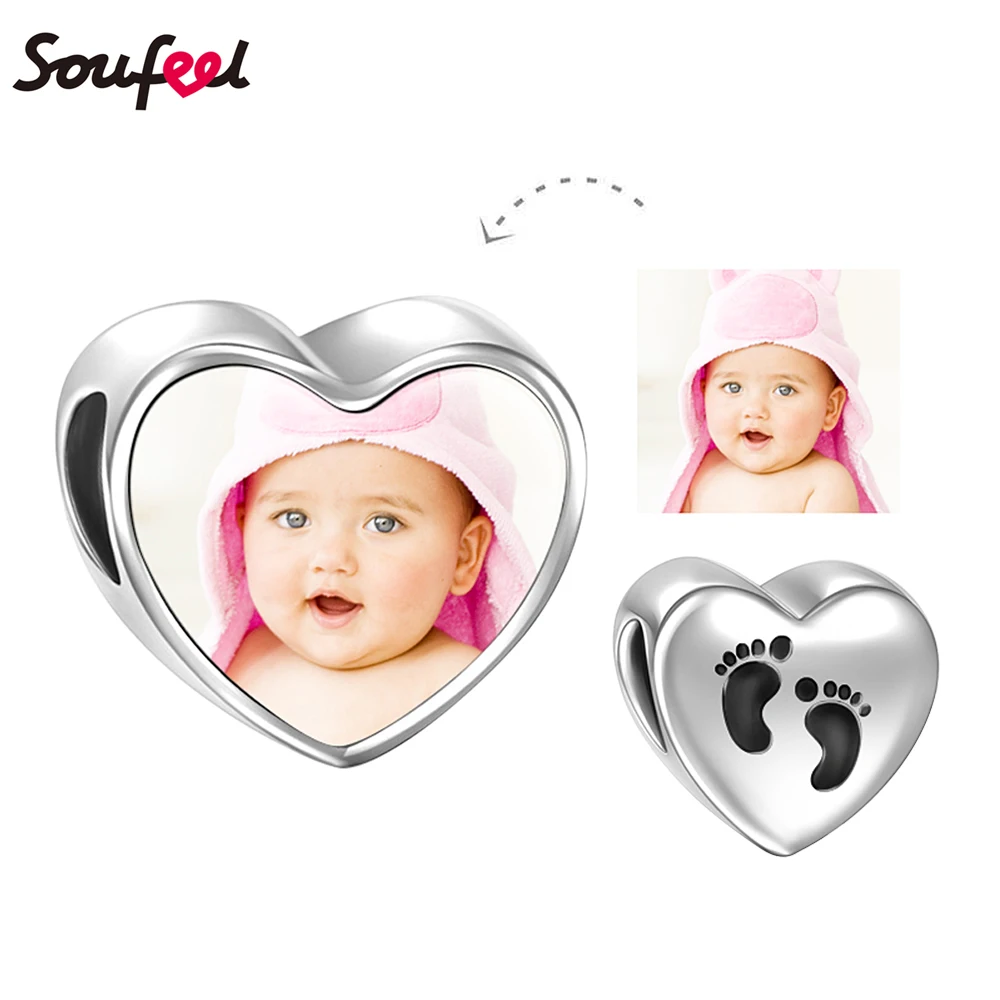 

SOUFEEL Photo Charm Silver Footprint Heart Private Custom Baby Pictures Memory Gifts Fashion Jewelry