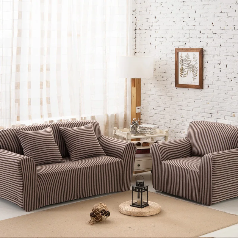 

Stripe Sofa Cover Tight All-inclusive Sofa Towel Slipcover Stretch Fabric Elastic Sofa Cover Single/Two/Three/Four-seater