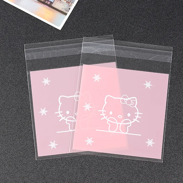 

500PCS Cute Hello Kitty Cellophane Biscuit Bags Wedding Cookie Bags Plastic Candy Packing with Self Adhesive10x10