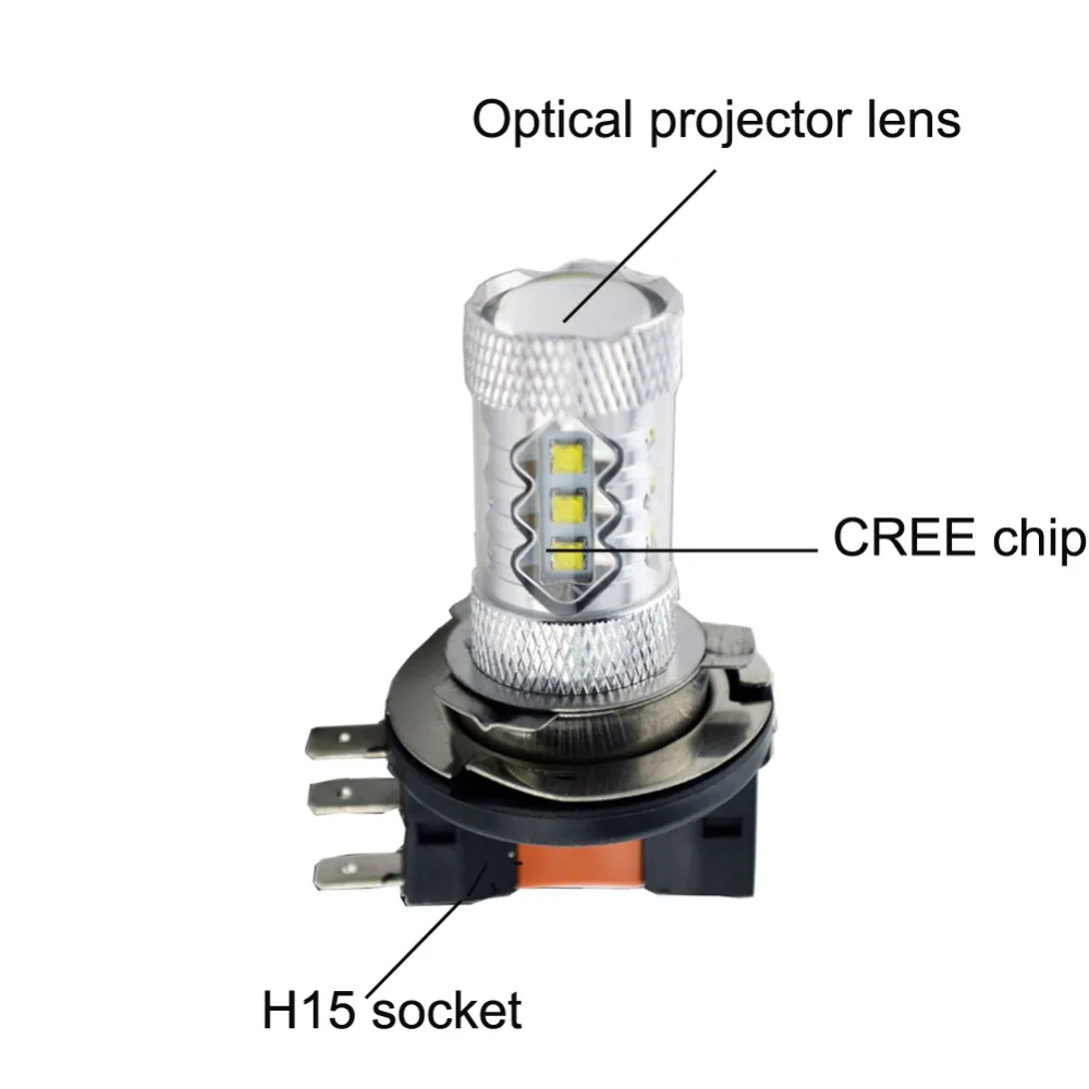 2 шт. H15 светодиодный КРИ чипы 16SMD светодиодный 12V 24V высокой мощности белый 6000K светодиодный лампы для авто внешний противотуманный светильник головной светильник