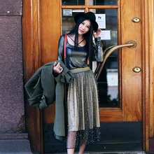 Жемчужная Весенняя пшеничная юбка с эластичной резинкой на талии, комплект с бусинами для отдыха, длинная юбка-трапеция