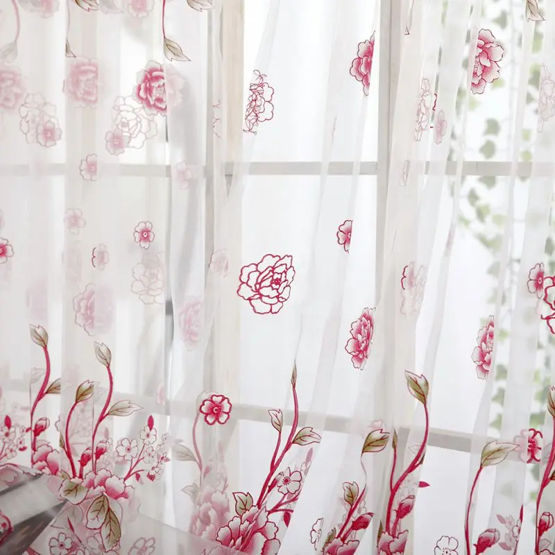 Flower Print Window Curtain Divider Tulle Voile Drape Panel Sheer Scarf Valances