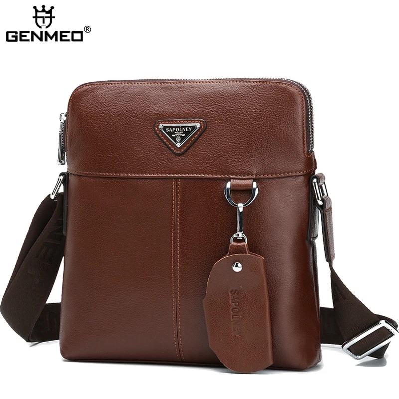 

GENMEO New Arrival Genuine Leather Mesenger Bags Men Cow Leather Business Briefcase 2019 Real Leather Adjustable Shoulder Bags