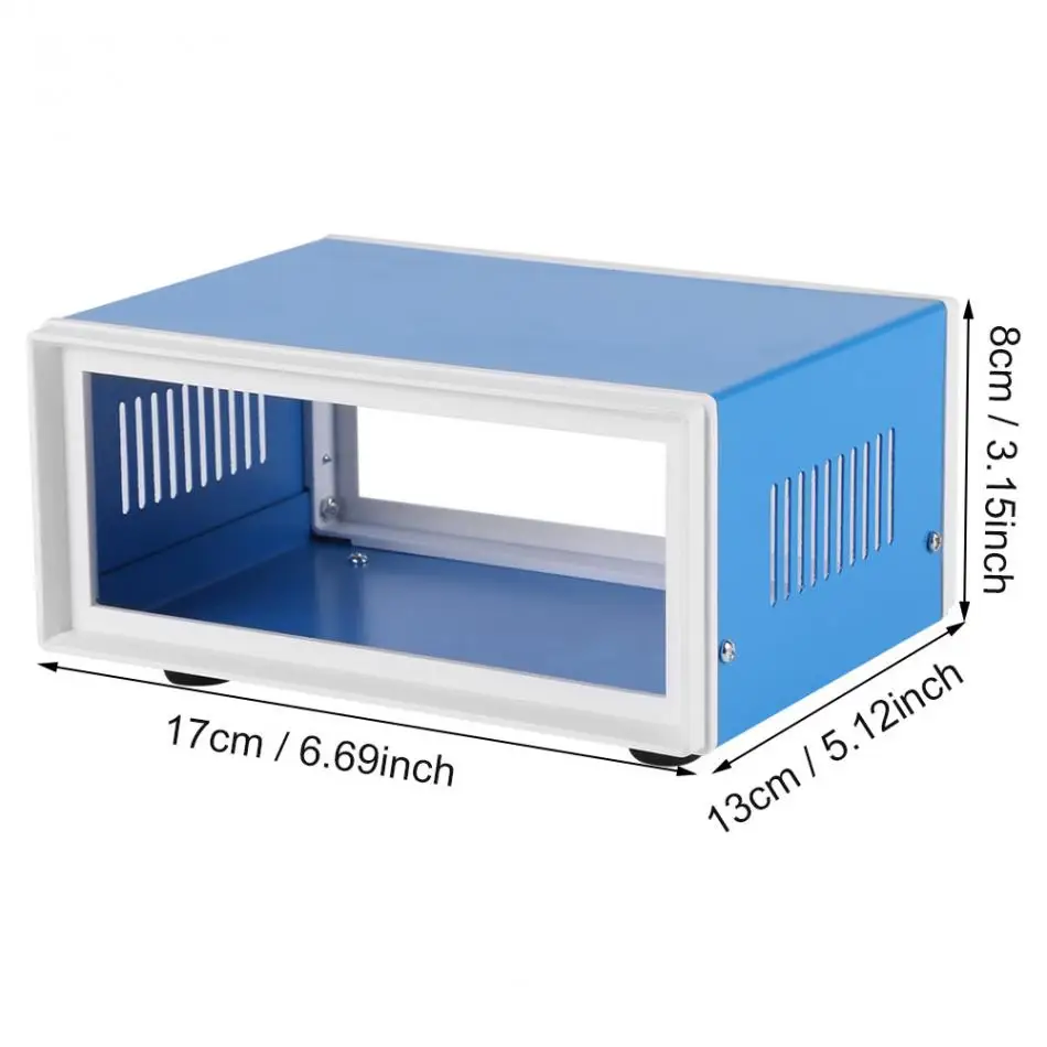 Синий металлический корпус проект Чехол DIY Распределительная коробка аксессуары без передней и задней панели 170x130x80 мм