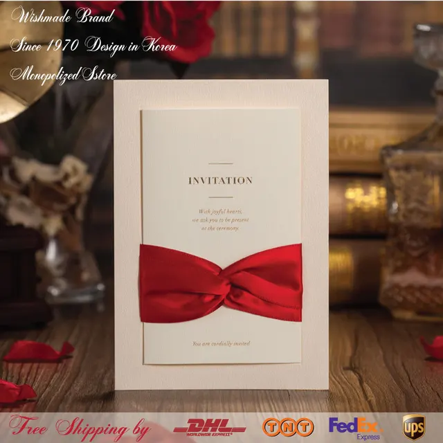 gorgeous white wedding invitations with red ribbon printable