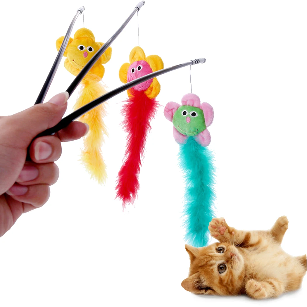 3 шт. Pet Cat перо игрушки Пластик ручка Stick + Сталь цветок перо игрушки для кошек персидских кошек скотиш фолд жевать Мышь игрушка