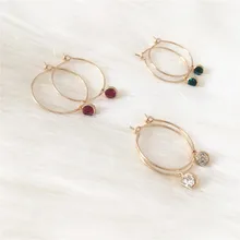 Модные ювелирные изделия романтичные серьги золотого цвета покрытие тонкий обруч с маленьким камнем очаровательные серьги