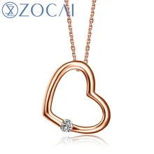 ZOCAI форме сердца 9K розовое золото натуральный 0.04 КТ Сертифицированный алмазный кулон с 925 Серебряная цепочка Ожерелье