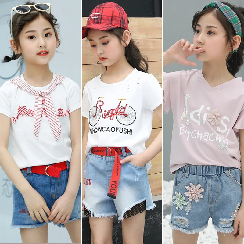 Комплекты детской одежды для девочек летняя одежда подростков футболка с