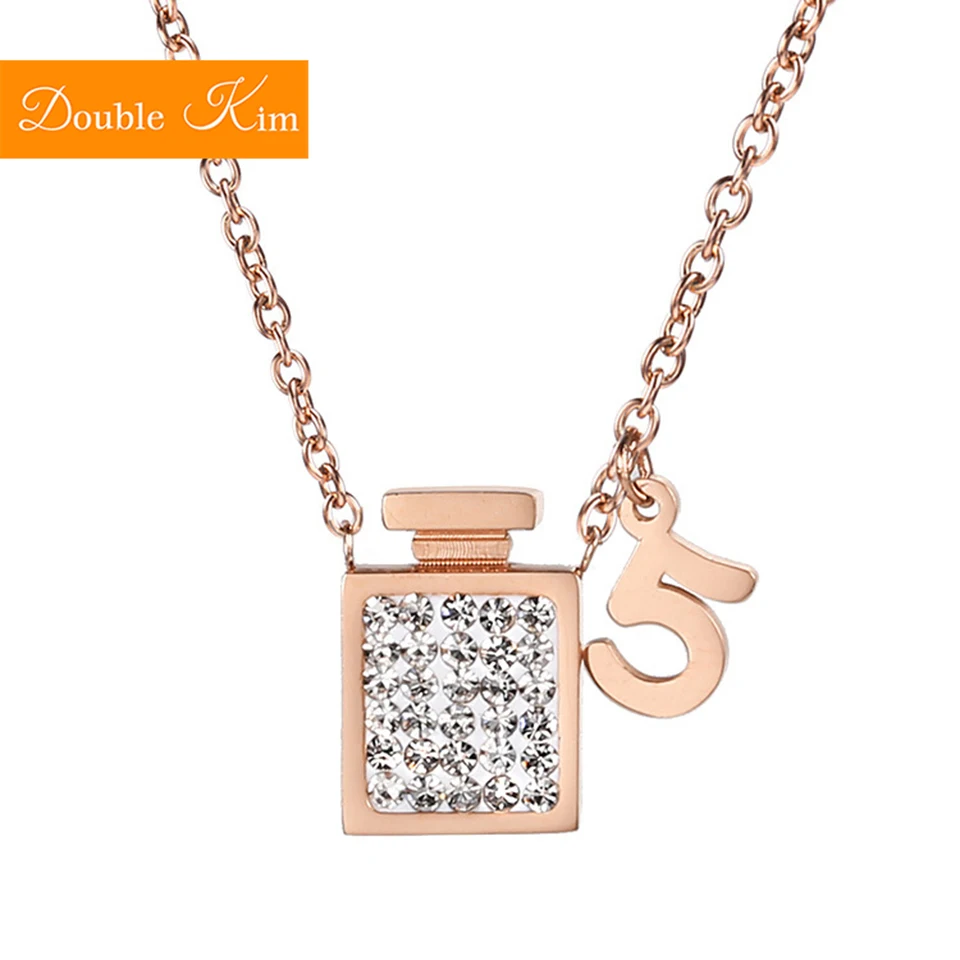 

Perfume Bottle Zircon Pendant Necklace Titanium Stainless Steel Rose Gold Color Chain Necklace Trendy Fashion Women Jewelry Gift