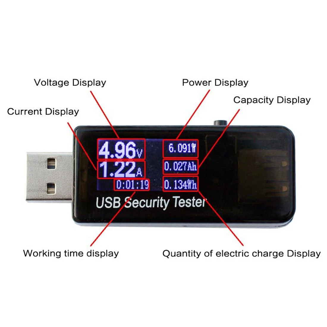 USB Тестер Цифровой диспплей ток Напряжение Зарядное устройство Ёмкость доктор Мощность банк Вольтметр 3 V-30 V 5A