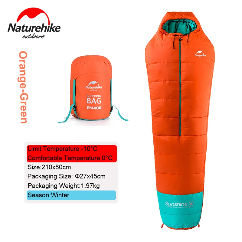 Naturehike 0 градусов легкий открытый Мумия в середине спальный мешок Открытый Кемпинг портативный хлопковый спальный мешок - Цвет: Orange1970G
