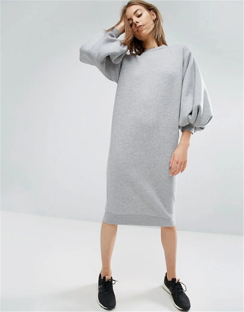  AEL Space Cotton Sweatshirt Dress Bishop Sleeve Backless Long Dresses 2018 Loose Plus Size Hight Qu