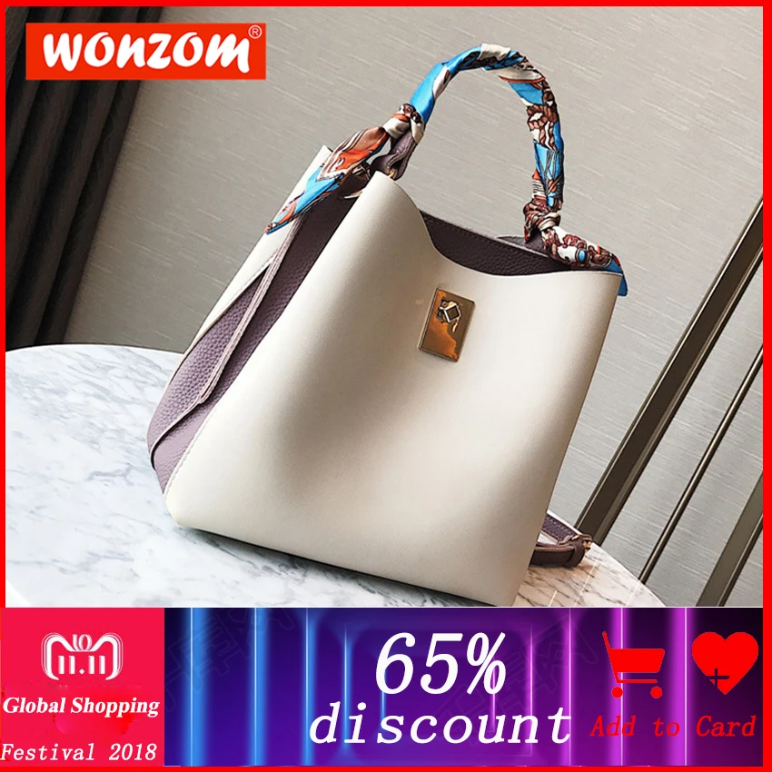 

WONZOM Luxury Designer Bucket Handbag Solid Cross Body Leather bag Dress Pants Decor Bohemia Style Shoulder Messenger Bags Gift