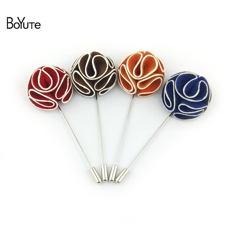 

BoYuTe (10 Pieces/Lot) Double-Sided Suede Fabric Lapel Pin Fashion Flower Brooch for Men' Suits