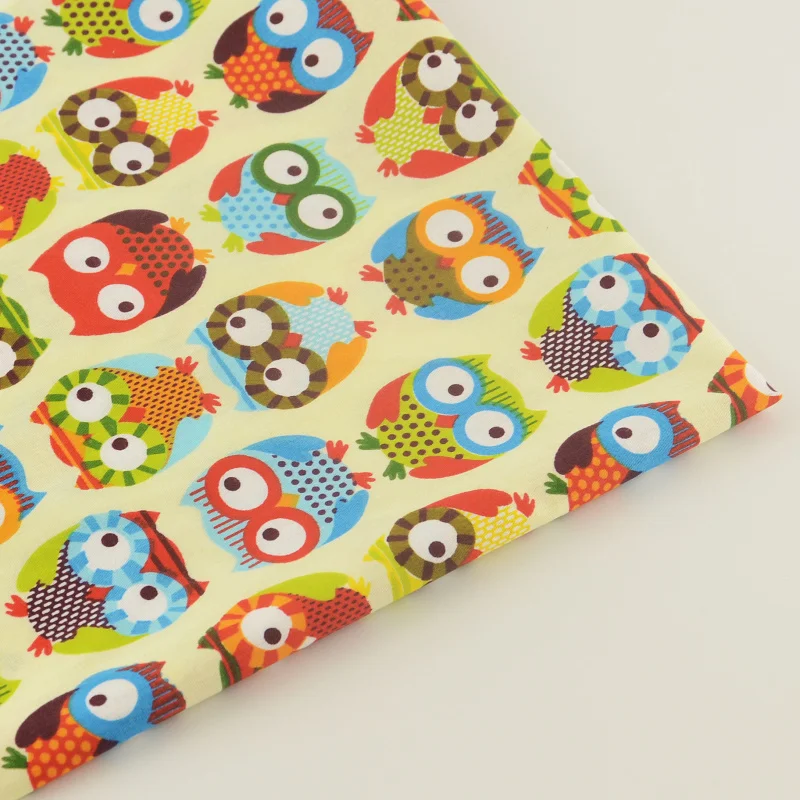 Quilting Patchwork Bedding Decoration Sewing Twill Scrapbooking Home Textile Cotton Yellow Fabric Cartoon Owls Design Tela