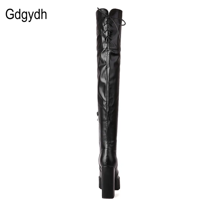 Tanie Gdgydh moda czarne buty zimowe dla kobiet 2018 New Arrival jesień ponad buty do kolan platformy sandały na grube obcasie duży rozmiar 42