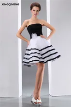 Vintage Barato Simple Blanco y Negro Vestidos de Coctel Elegante Vestido de Cóctel Corto Sin Tirantes de Vestidos Formales Del Partido Del Vestido