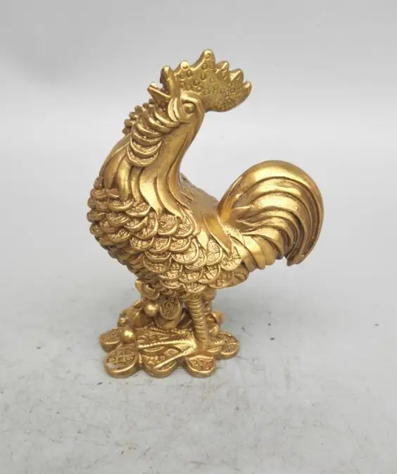 

China seiko carving pure brass wealth chicken small statue