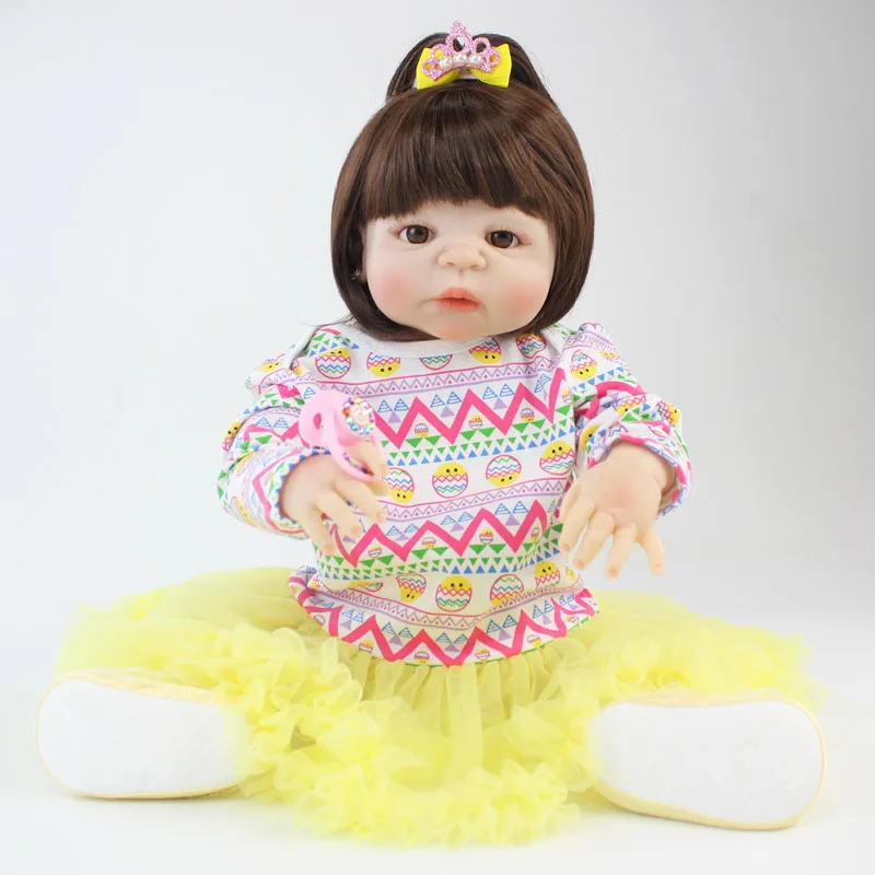 55 см полный корпус силиконовая кукла живой ребенок игрушка винил Bebe Новорожденные принцесса младенцы с серьгой девушка Bonecas Играть Дом Купание