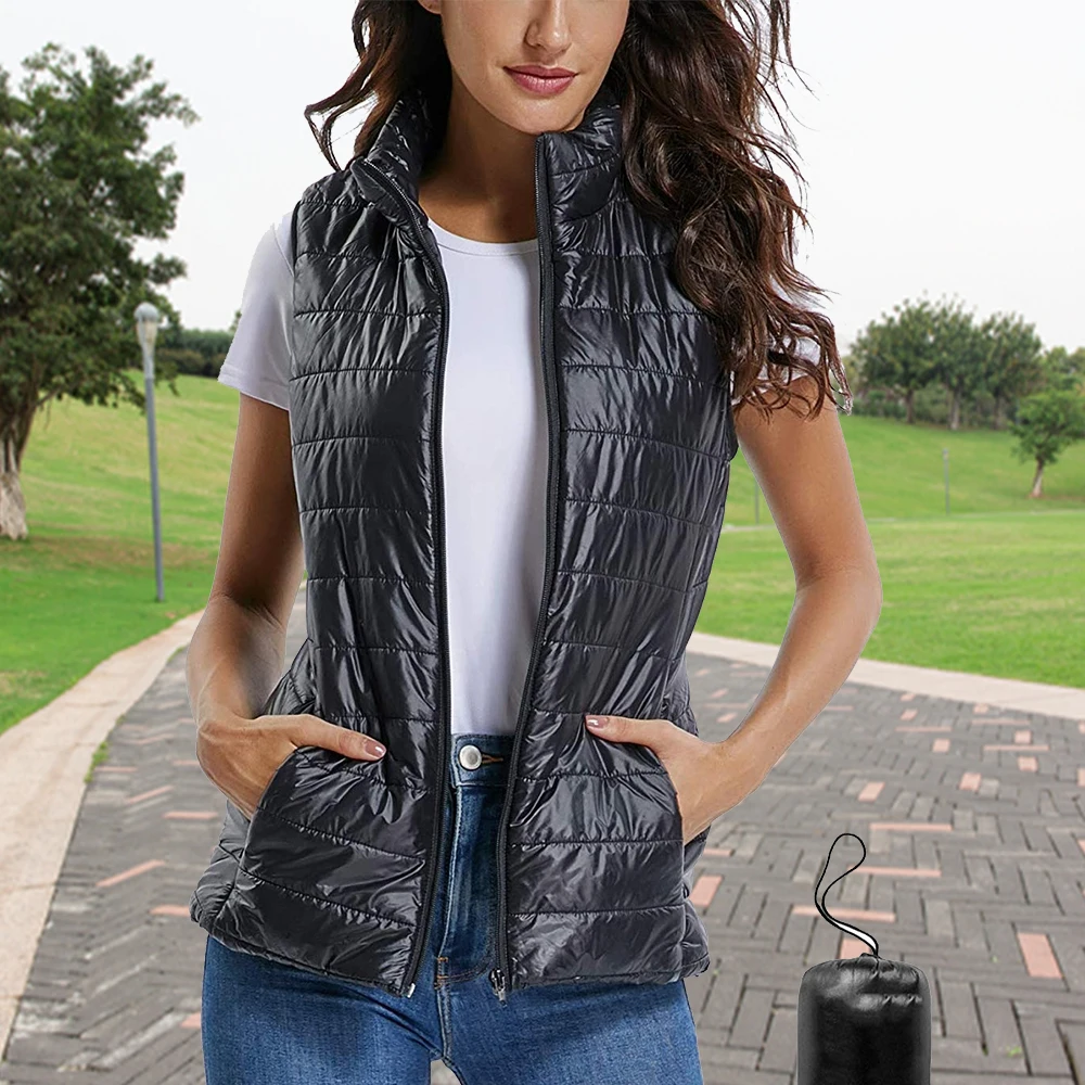 Womens Packable Lightweight Warm Zip up Stand Collar Quilted Gilets