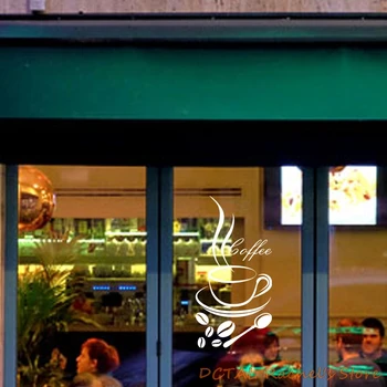 

Coffee Shop Sticker Dining Room Mug Cup Vinyl Wall For Window CAFE Bean Spoon
