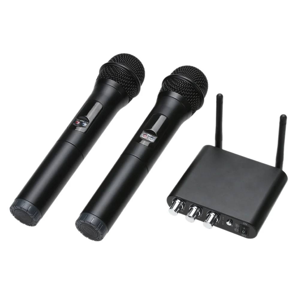 

K38C Wireless Microphone w/Transmitter Receiver Two Handheld Microphones Dual Channel for KTV Computer Phone