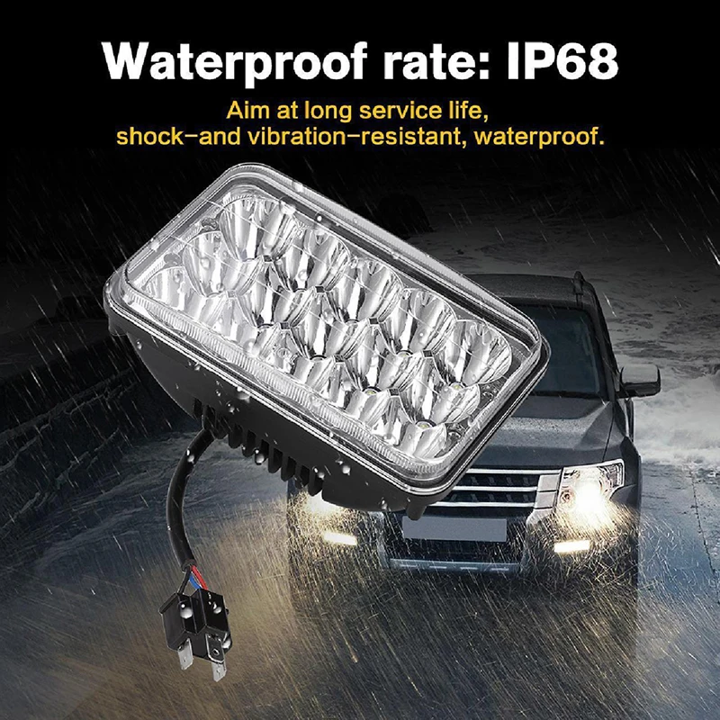 

1pc Trucks Bulb Headlamp Crystal Clear Sealed Beam Headlight Motorcycle 4x6 45W 15LED Work Light Offroad Led Bar Driving Lamp