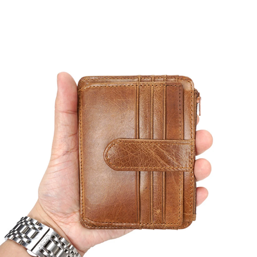 

Men Genuine Leather Hand Made Short Wallet Multi-function Mini Student Wallets Vintage Brown/Black Cow Leather Wallets