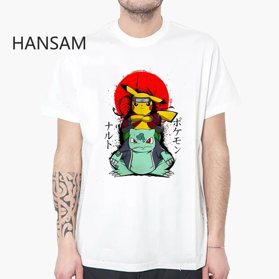 

Pokemon Boys T-shirts and Short Japan Cartoon Tshirt Men Funny Print White Mens Tee Shirts Casual Summer Top
