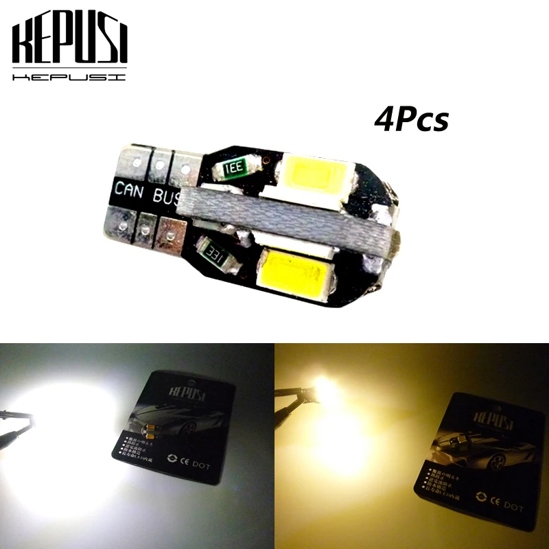

4pcs T10 W5W Led Car Light 8SMD 5630 Led Replacement Bulb For Interior Light License Plate Light White warm white 12V