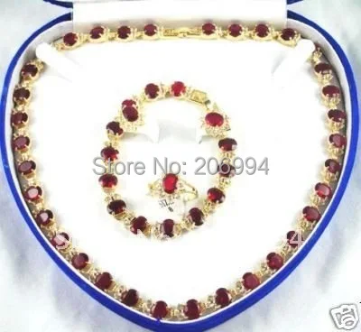 Женский красный циркон ожерелье браслет серьги кольцо Набор