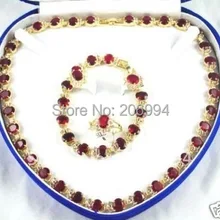 Женский красный циркон ожерелье браслет серьги кольцо Набор