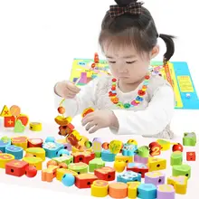 26 шт. Деревянные игрушки для малышей DIY игрушки мультфильм фрукты животные нанизывание резьбы деревянные бусины игрушки Monterssori развивающие для детей GYH