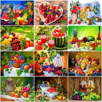 

AZQSD Full Square Diamond Painting Fruit Scenery 5D Cross Stitch Kits Diamond Mosaic Still Life Needlework Home Decor Gift